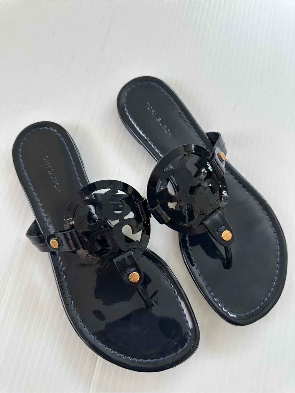 Tory Burch Miller Patent Sandals Navy, 6.5